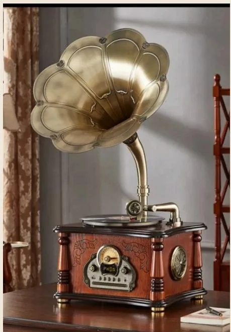 oldvox C-005 tabletop phonograph in cherry with gold