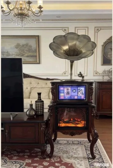 oldvox C-125TV karaoke and fireplace phonograph in cherry
