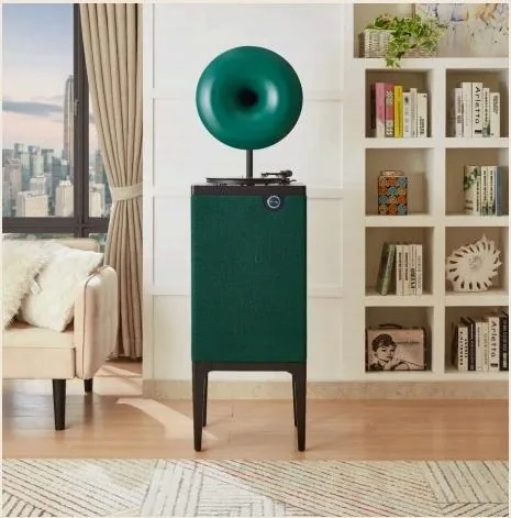 oldvox C-H1 compact modern phonograph in green fabric